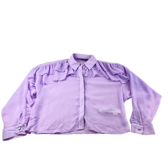 Zara Lavender Sheer Ruffled Button Front Blouse Sz S NWT - Picture 1 of 7